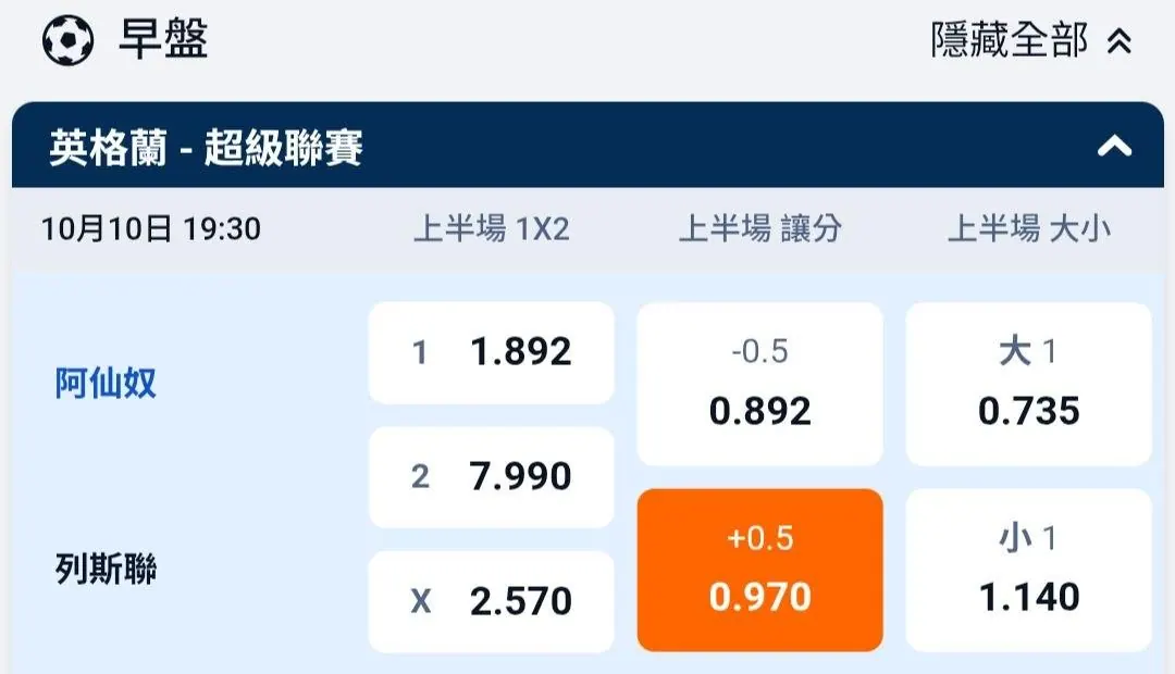 10/10 足球 阿仙奴VS 列斯聯 1930 PM 圖片